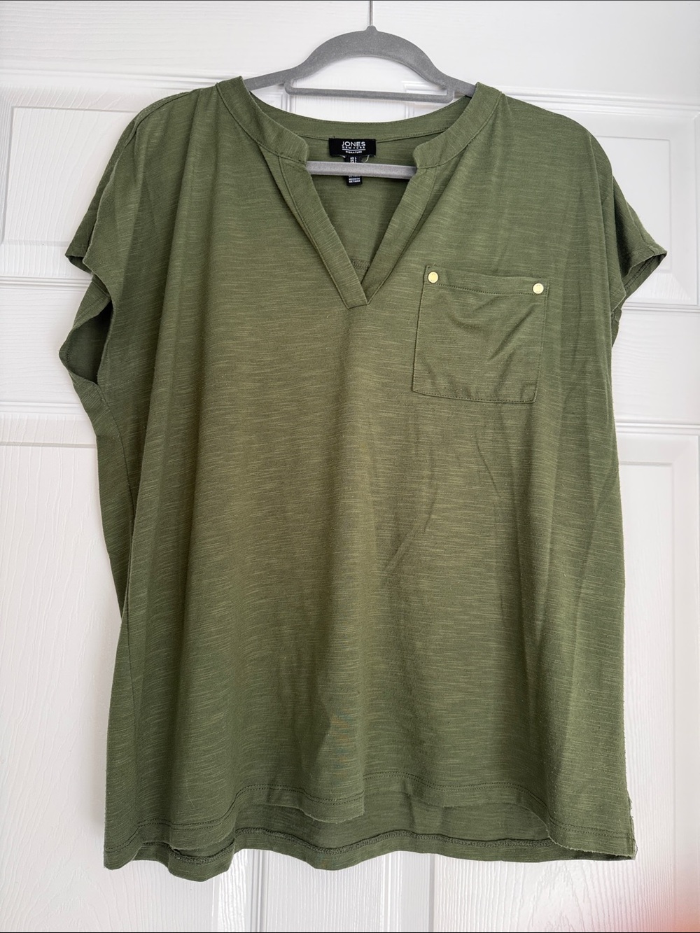 Jones New York Olive Green Split V-Neck Pocket Tunic